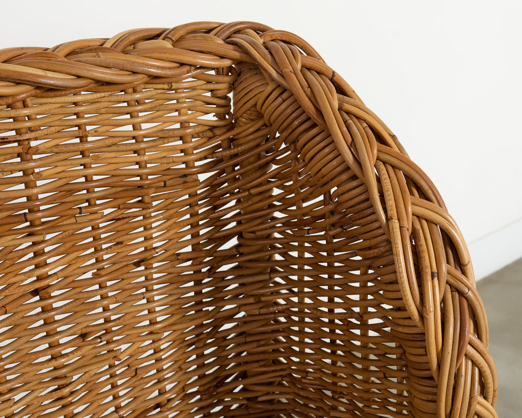 Pair of Organic Modern Woven Rattan Wicker Wingback Headboards