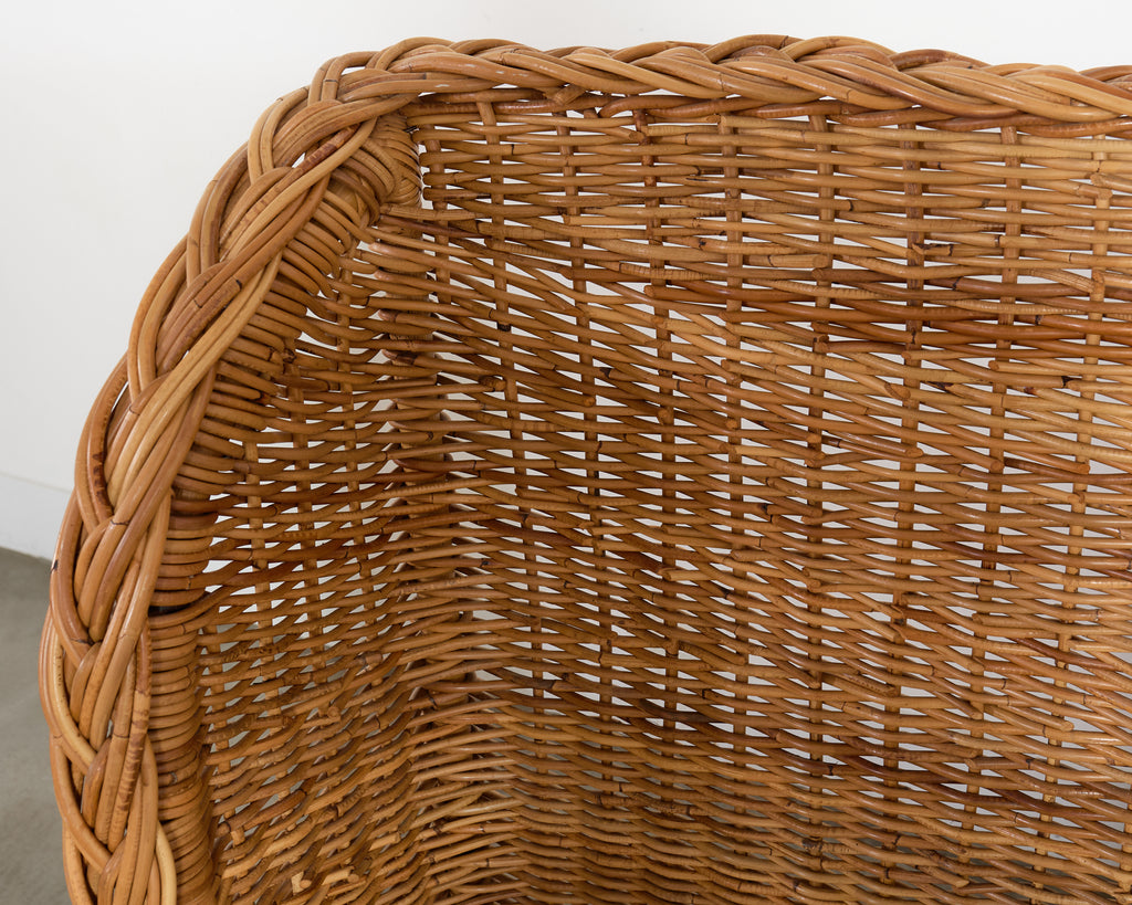 Pair of Organic Modern Woven Rattan Wicker Wingback Headboards
