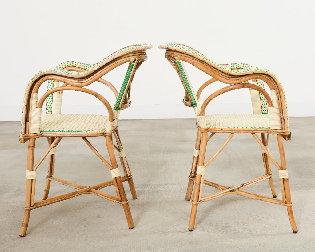 Pair of Maison Gatti Haussman Rattan Braided Bistro Armchairs