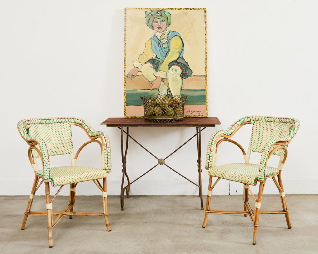 French Art Nouveau Patinated Iron Bronze Garden Bistro Table