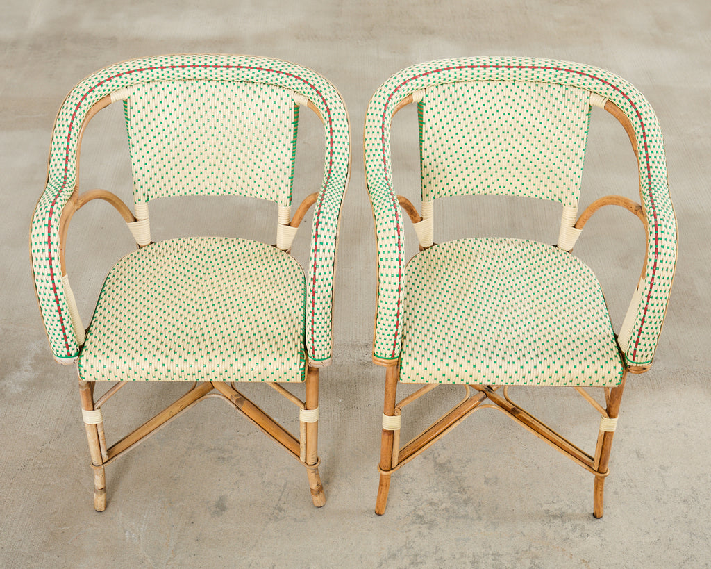 Pair of Maison Gatti Haussman Rattan Braided Bistro Armchairs