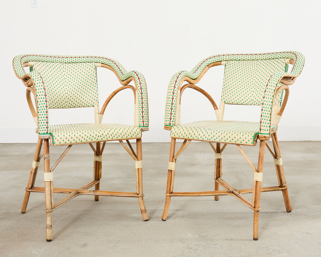 Pair of Maison Gatti Haussman Rattan Braided Bistro Armchairs