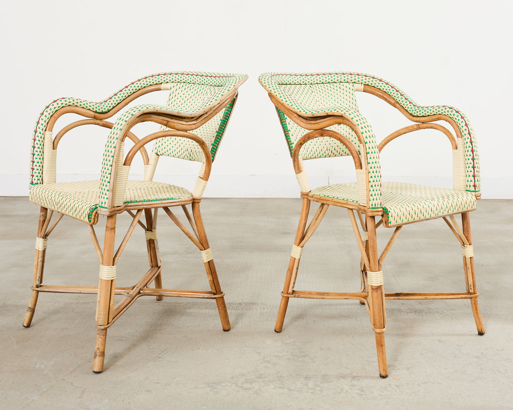 Pair of Maison Gatti Haussman Rattan Braided Bistro Armchairs