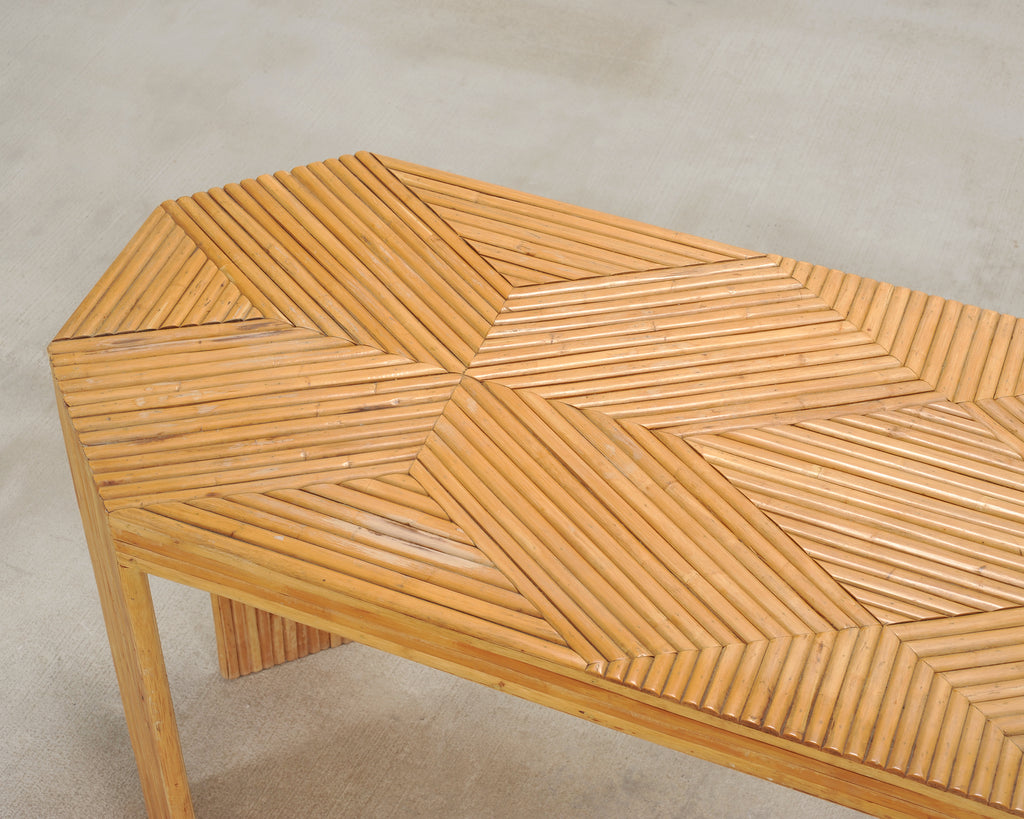 Organic Modern Pencil Reed Rattan Waterfall Console Table