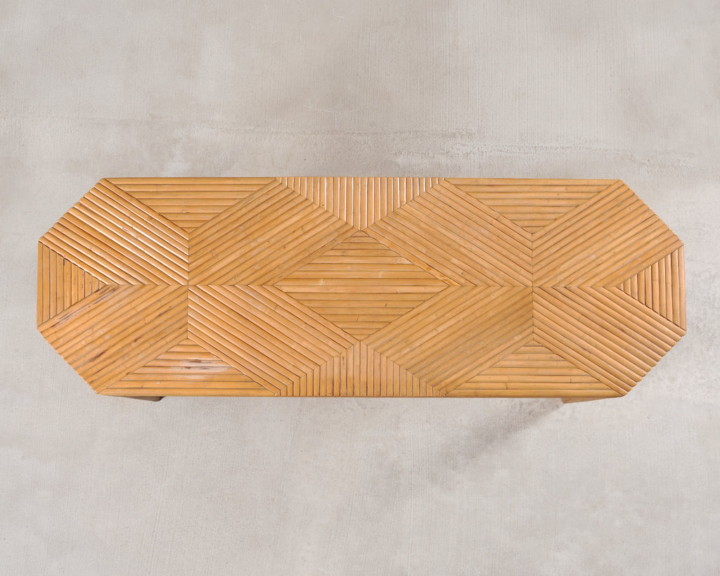 Organic Modern Pencil Reed Rattan Waterfall Console Table