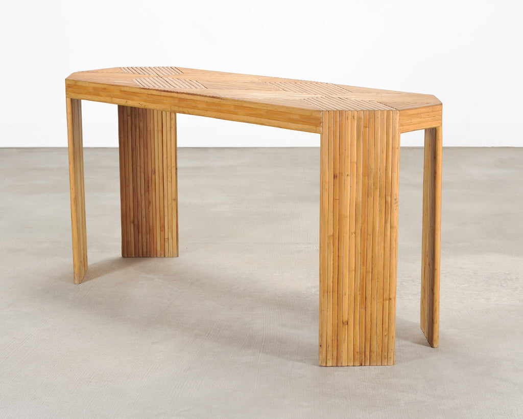 Organic Modern Pencil Reed Rattan Waterfall Console Table