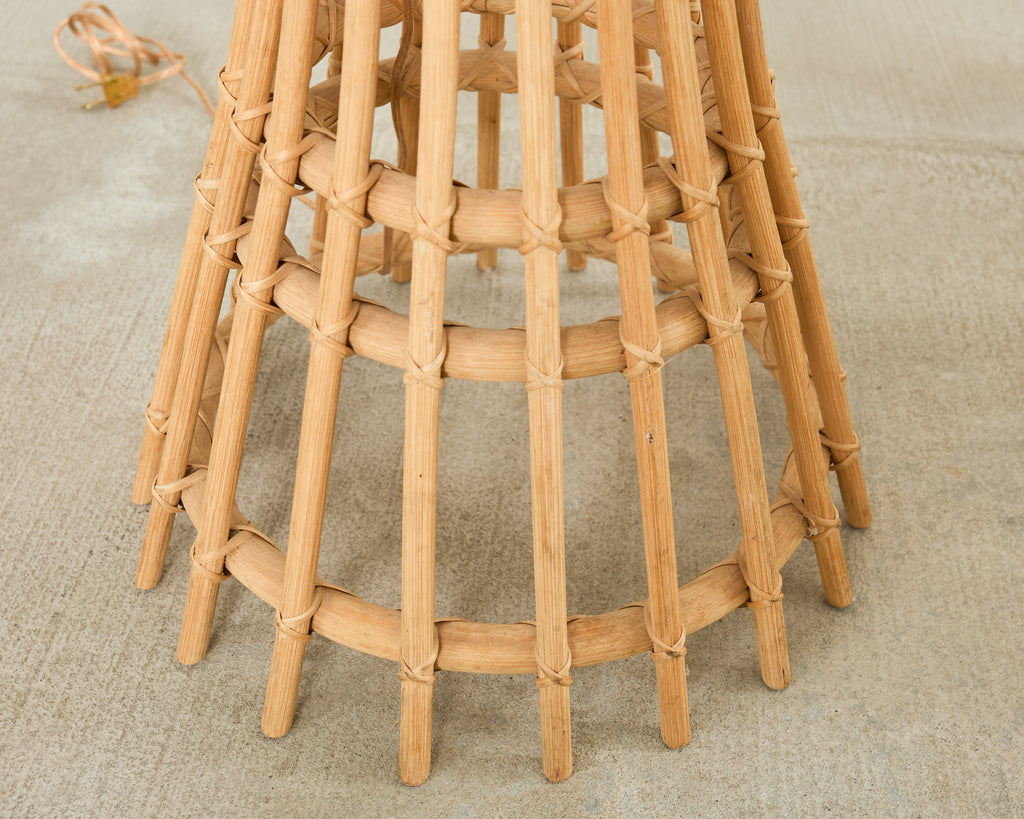 Pair of Franco Albini Style Organic Modern Rattan Floor Lamps