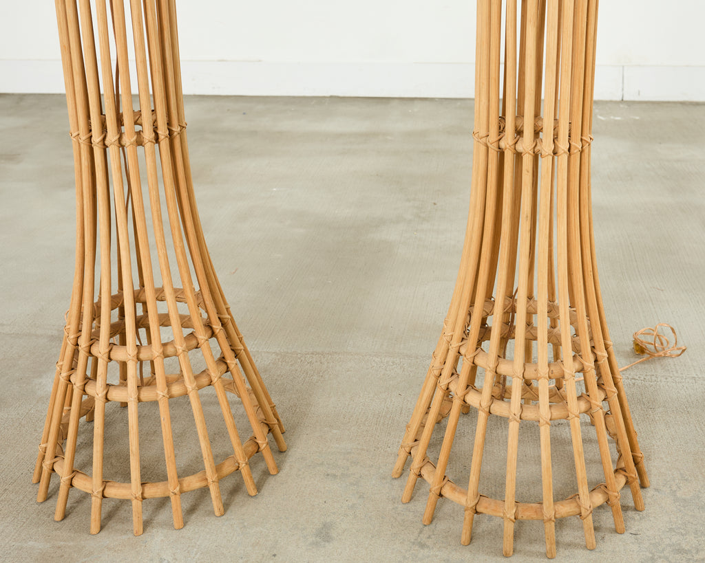 Pair of Franco Albini Style Organic Modern Rattan Floor Lamps