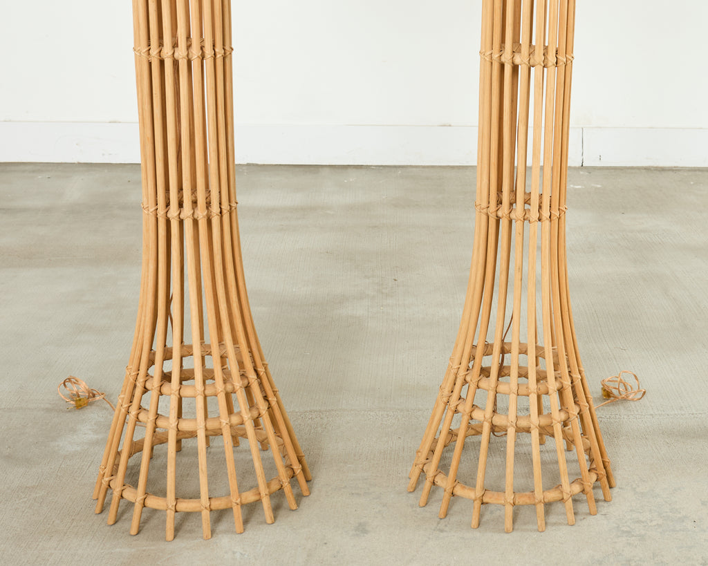 Pair of Franco Albini Style Organic Modern Rattan Floor Lamps