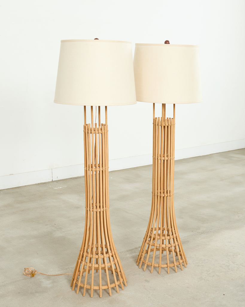 Pair of Franco Albini Style Organic Modern Rattan Floor Lamps