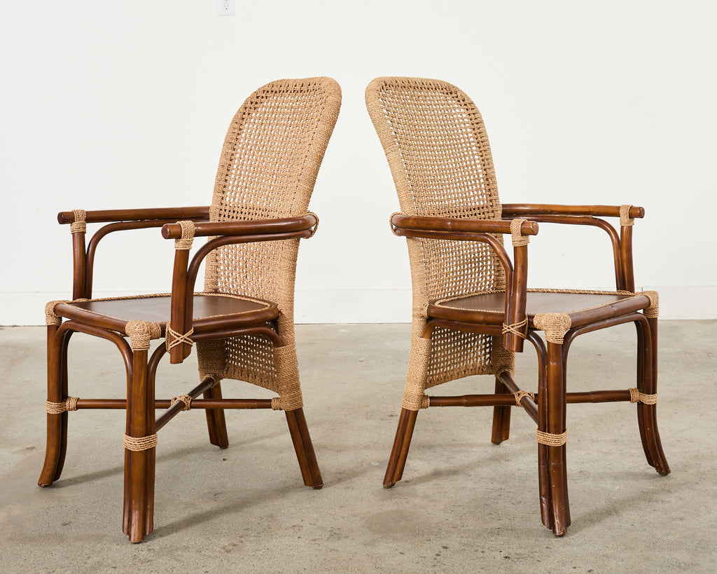 Set of Four Organic Modern Rattan Dining Chairs and Table