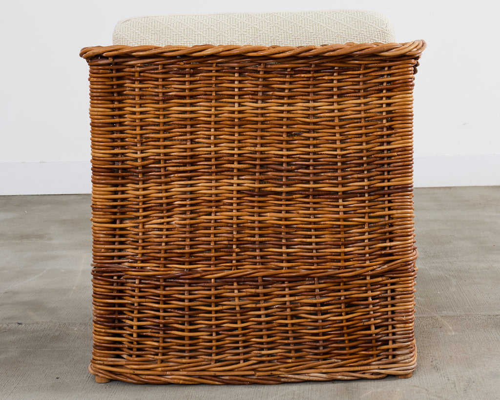 Michael Taylor Style Wicker Rattan Armchair in Scalamandre