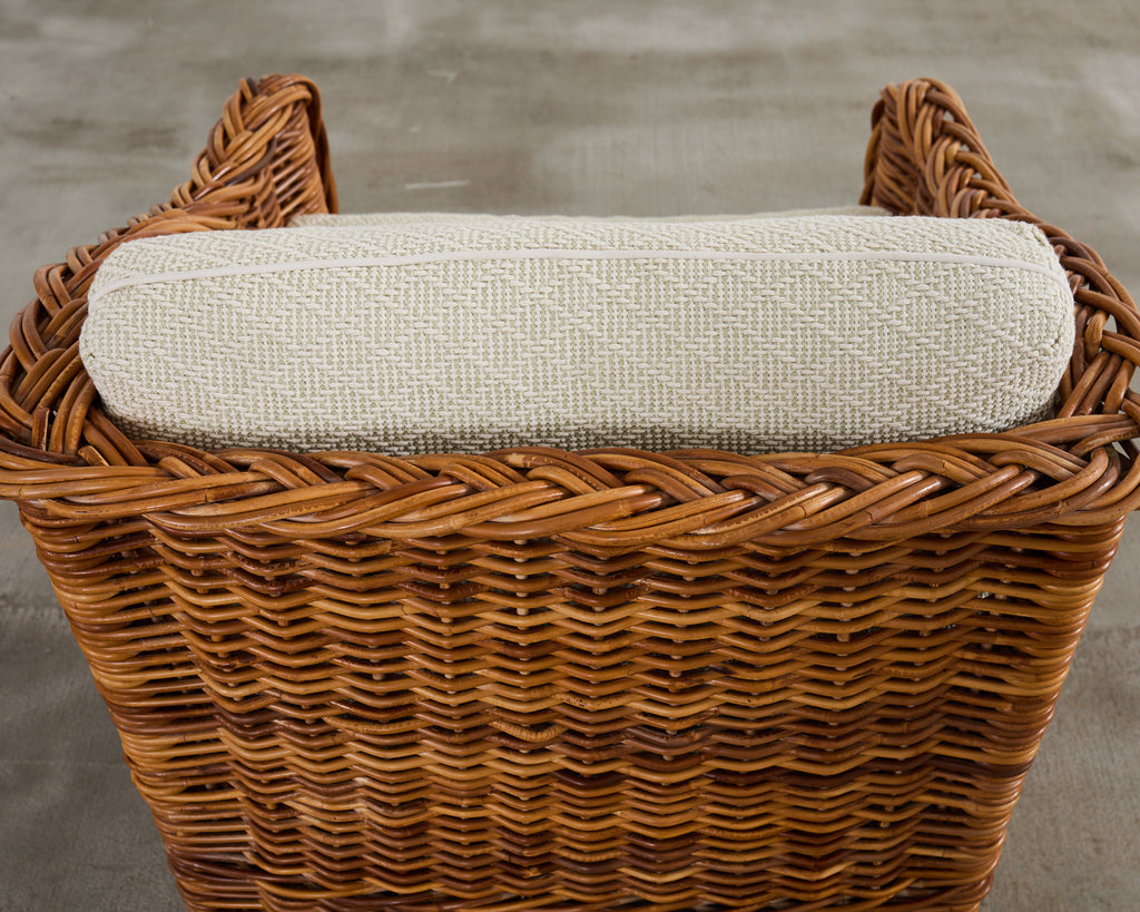 Michael Taylor Style Wicker Rattan Armchair in Scalamandre