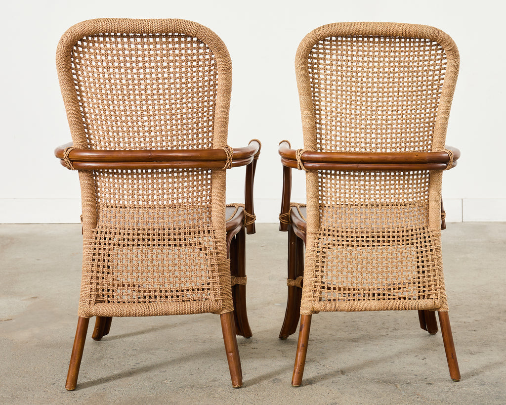 Set of Four Organic Modern Rattan Dining Chairs and Table