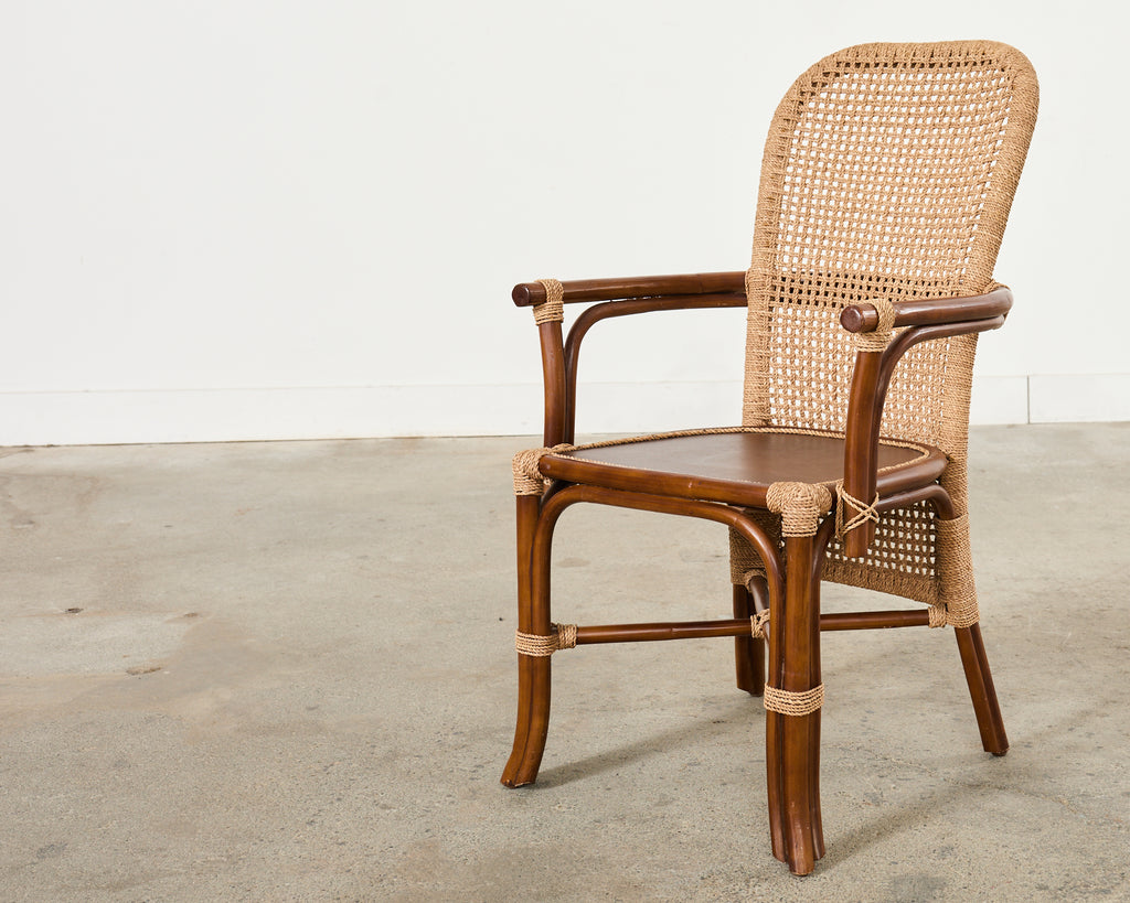 Set of Four Organic Modern Rattan Dining Chairs and Table