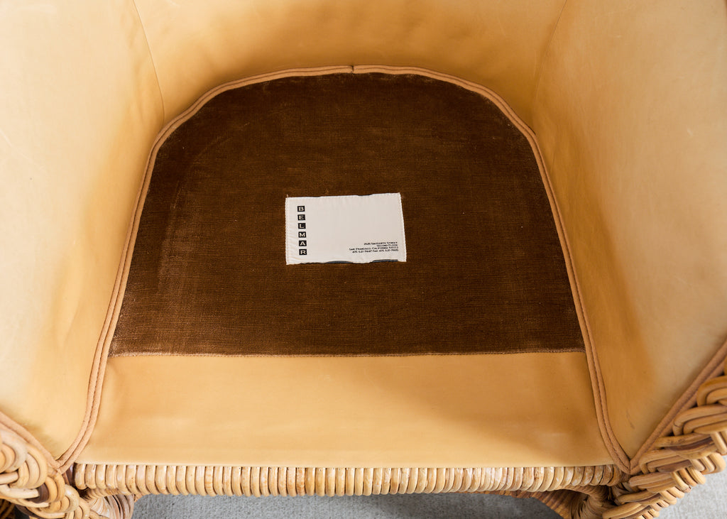 Set of Eight Michael Taylor Style Rattan Leather Dining Chairs