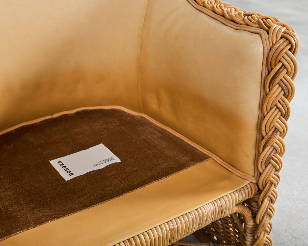 Set of Eight Michael Taylor Style Rattan Leather Dining Chairs