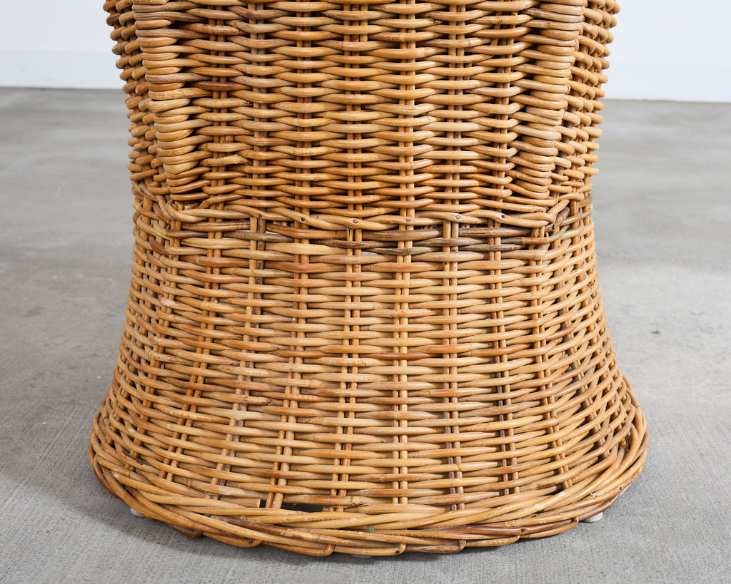 Set of Eight Michael Taylor Style Rattan Leather Dining Chairs