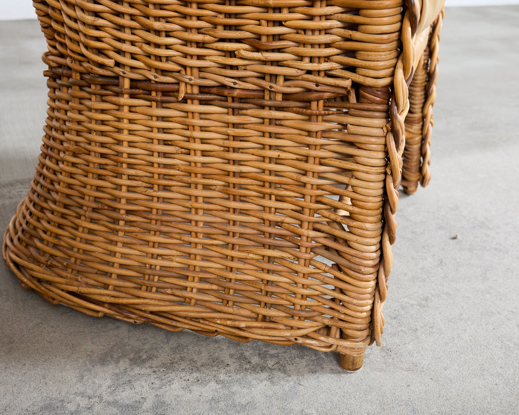 Set of Eight Michael Taylor Style Rattan Leather Dining Chairs