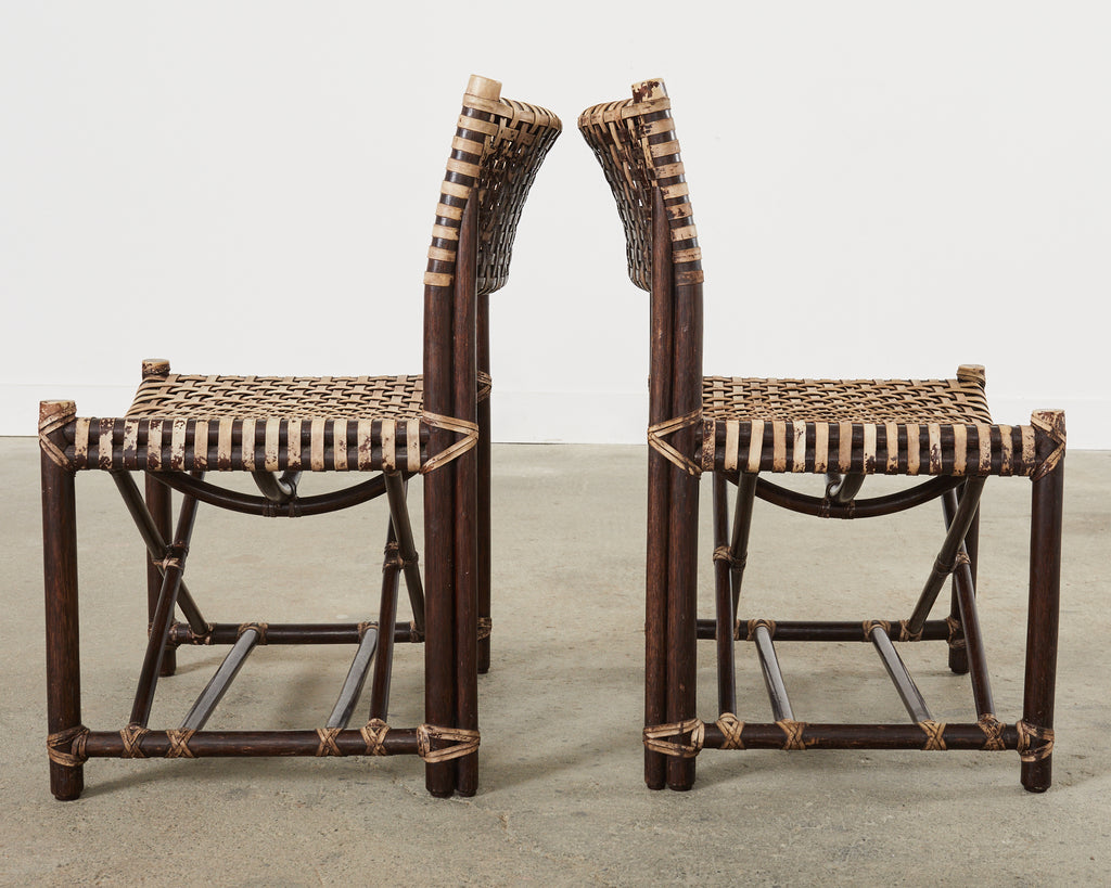 Set of Four McGuire Antalya Laced Rawhide Rattan Dining Chairs