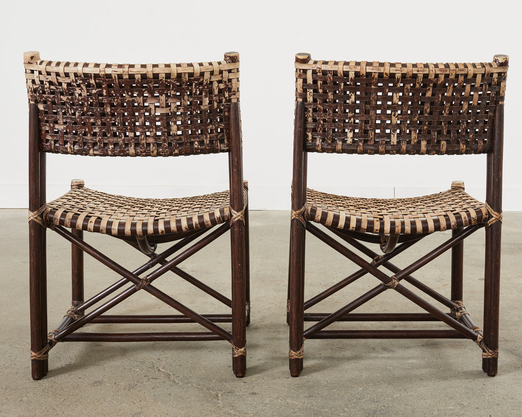 Set of Four McGuire Antalya Laced Rawhide Rattan Dining Chairs