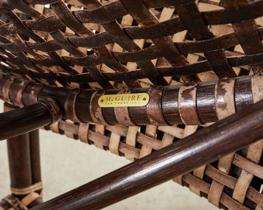 Set of Four McGuire Antalya Laced Rawhide Rattan Dining Chairs