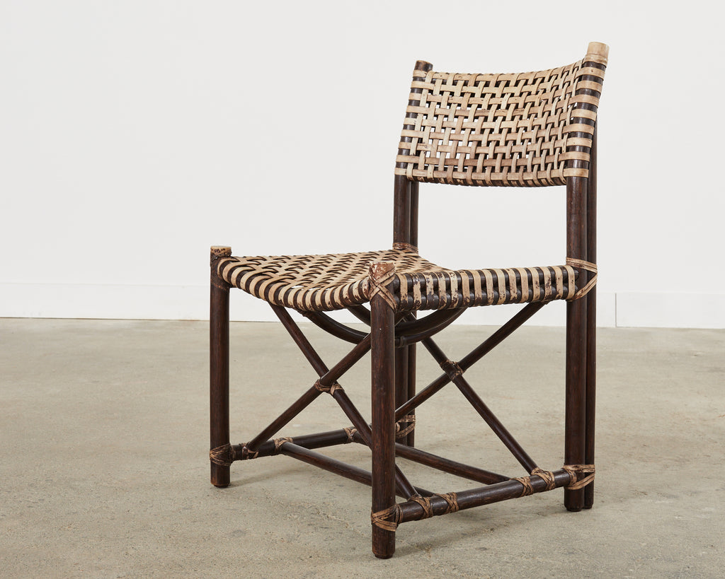 Set of Four McGuire Antalya Laced Rawhide Rattan Dining Chairs
