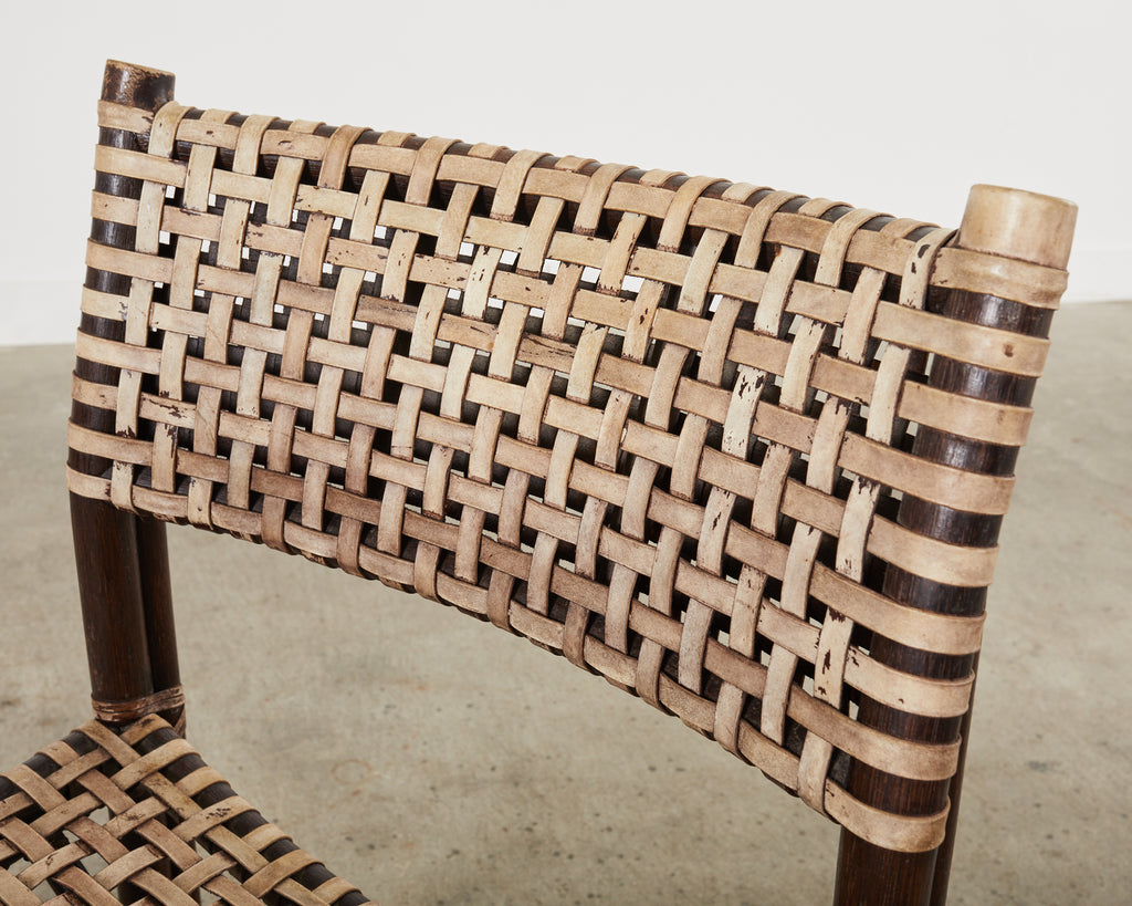 Set of Four McGuire Antalya Laced Rawhide Rattan Dining Chairs