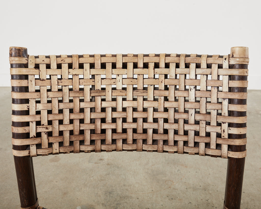 Set of Four McGuire Antalya Laced Rawhide Rattan Dining Chairs