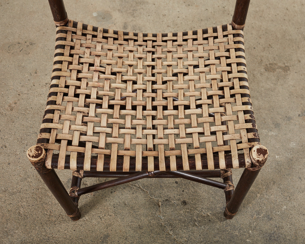 Set of Four McGuire Antalya Laced Rawhide Rattan Dining Chairs