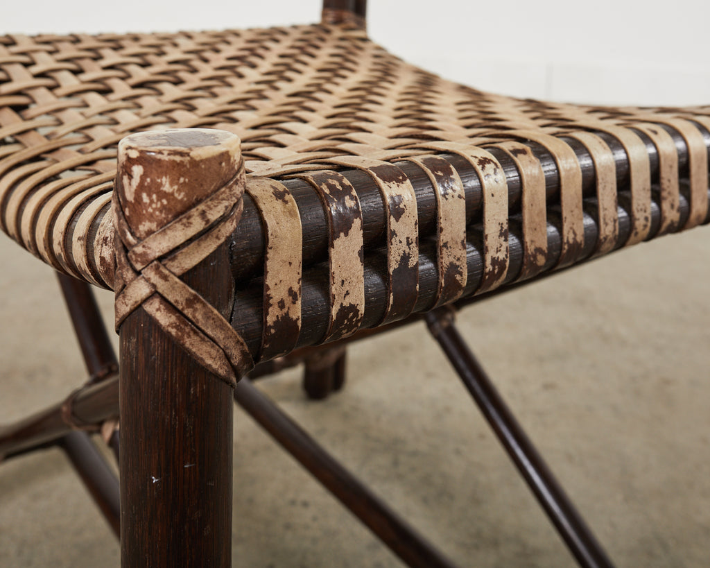 Set of Four McGuire Antalya Laced Rawhide Rattan Dining Chairs