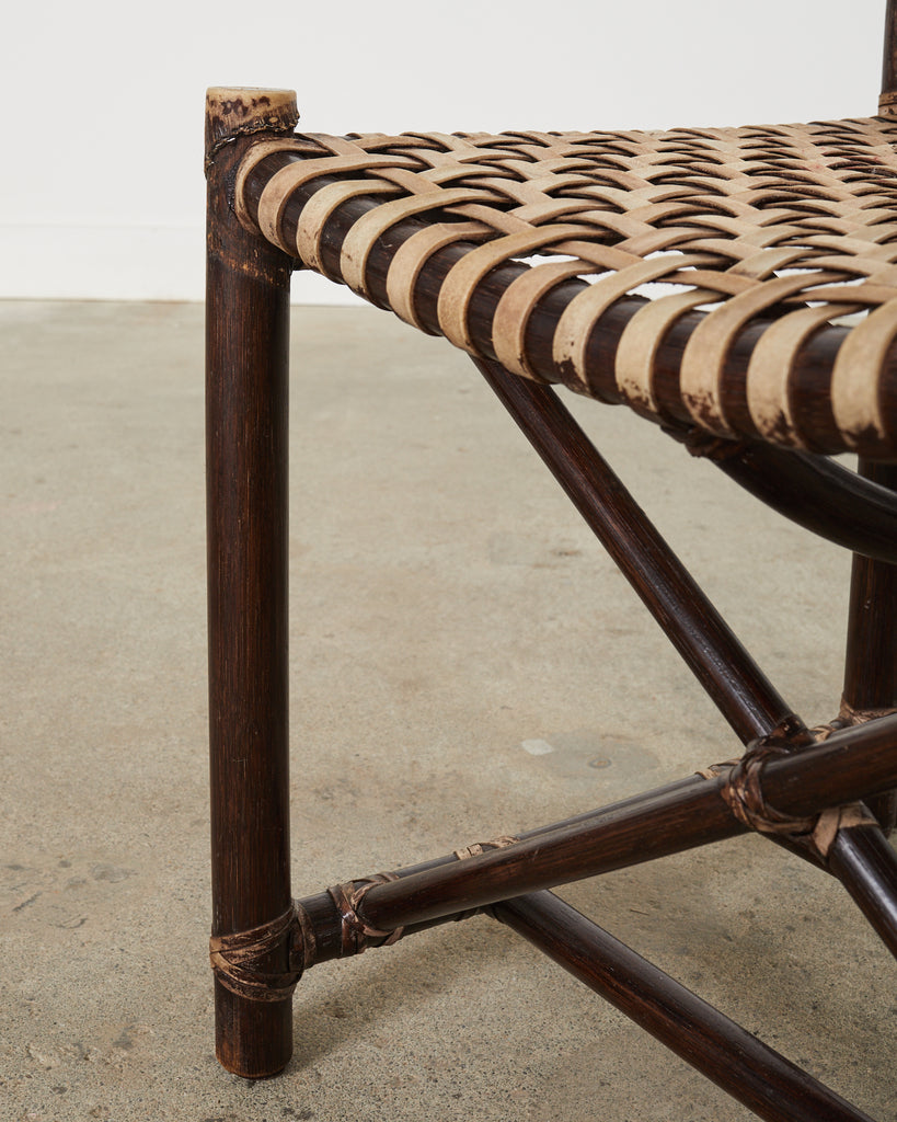 Set of Four McGuire Antalya Laced Rawhide Rattan Dining Chairs