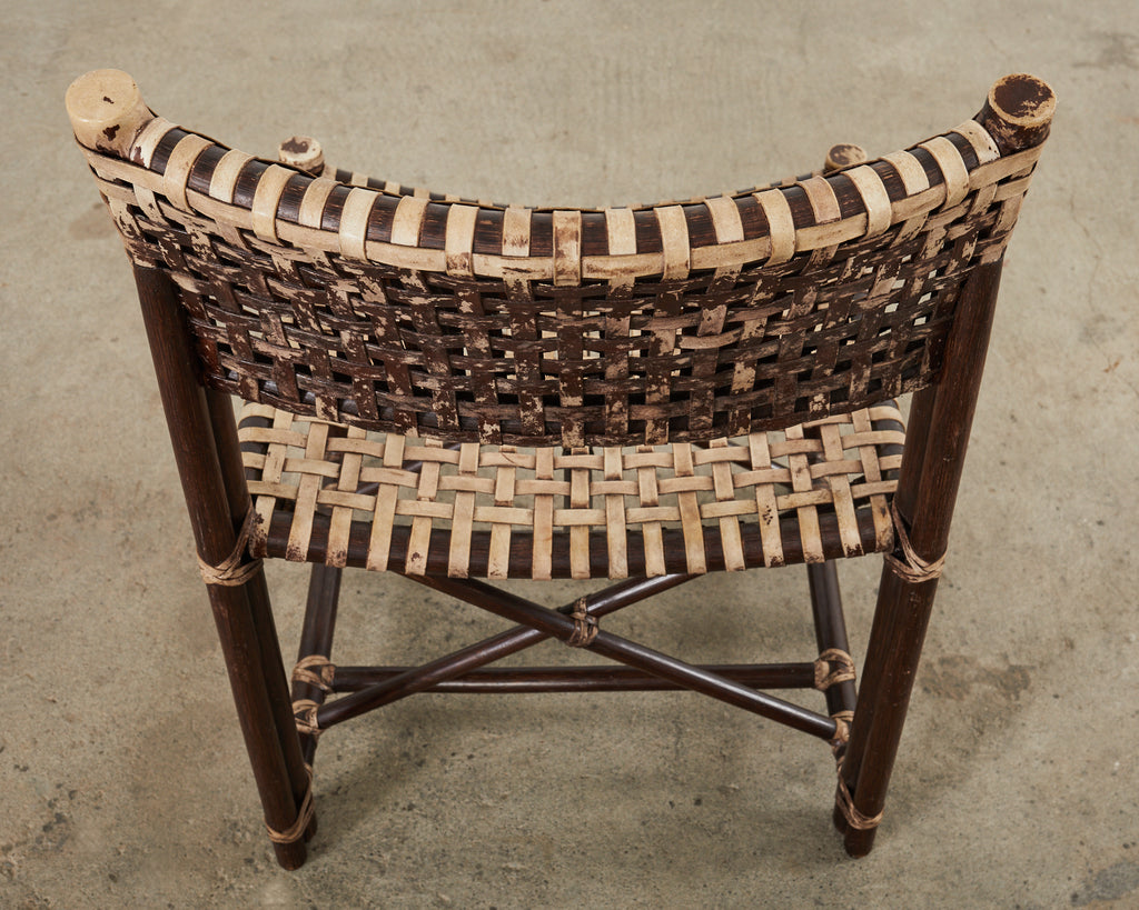Set of Four McGuire Antalya Laced Rawhide Rattan Dining Chairs