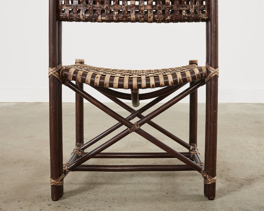 Set of Four McGuire Antalya Laced Rawhide Rattan Dining Chairs