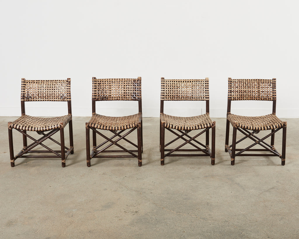 Set of Four McGuire Antalya Laced Rawhide Rattan Dining Chairs