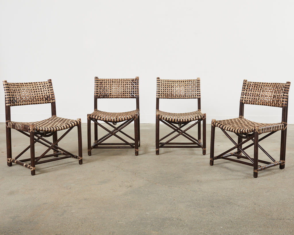 Set of Four McGuire Antalya Laced Rawhide Rattan Dining Chairs