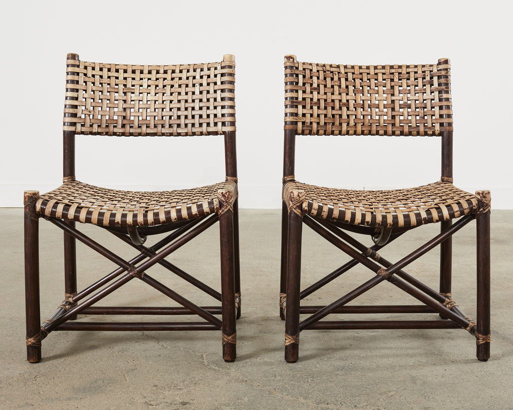 Set of Four McGuire Antalya Laced Rawhide Rattan Dining Chairs
