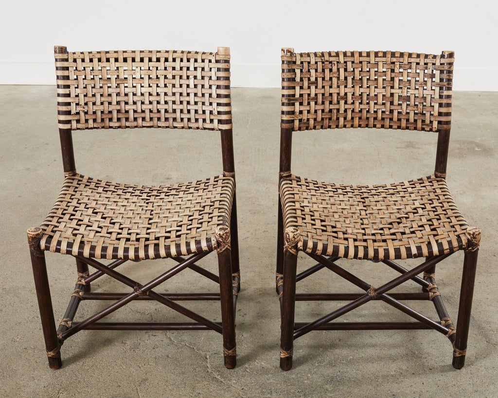 Set of Four McGuire Antalya Laced Rawhide Rattan Dining Chairs
