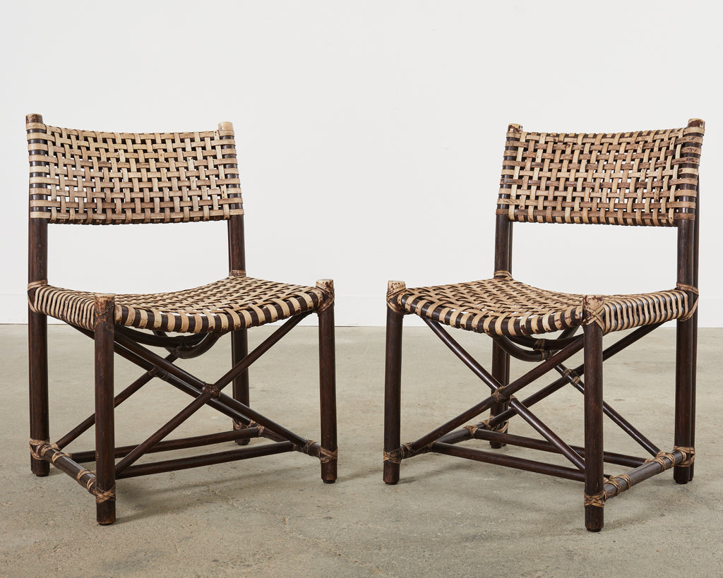 Set of Four McGuire Antalya Laced Rawhide Rattan Dining Chairs