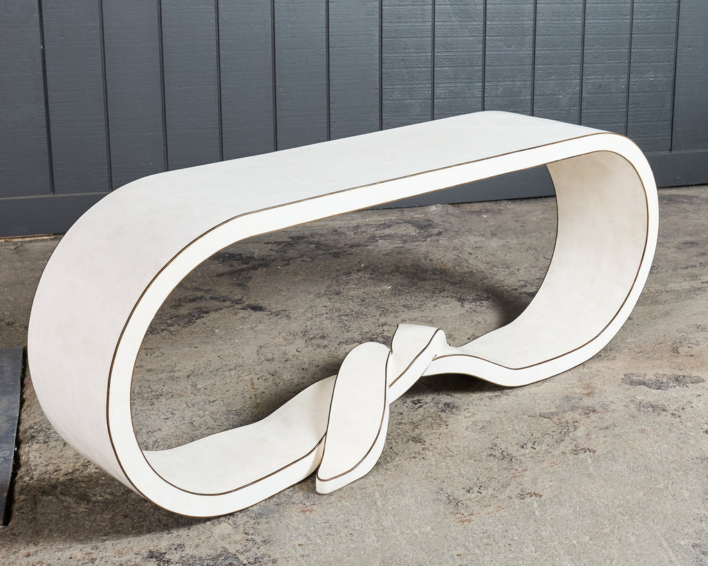 Maitland Smith Tesselated Stone Bronze Ribbon Console Table