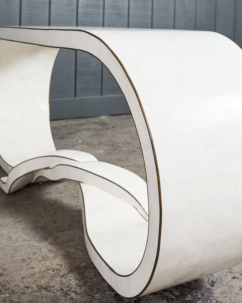 Maitland Smith Tesselated Stone Bronze Ribbon Console Table