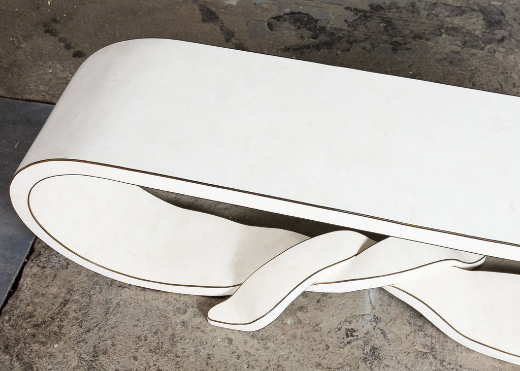 Maitland Smith Tesselated Stone Bronze Ribbon Console Table