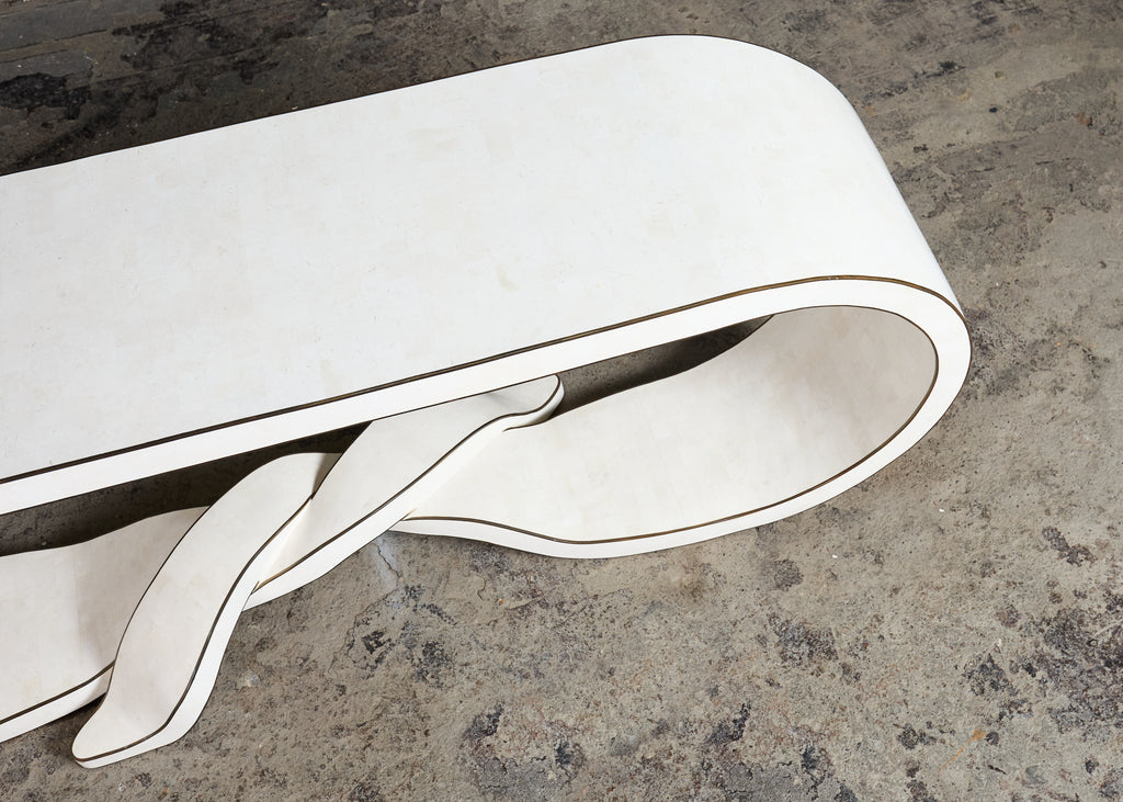 Maitland Smith Tesselated Stone Bronze Ribbon Console Table