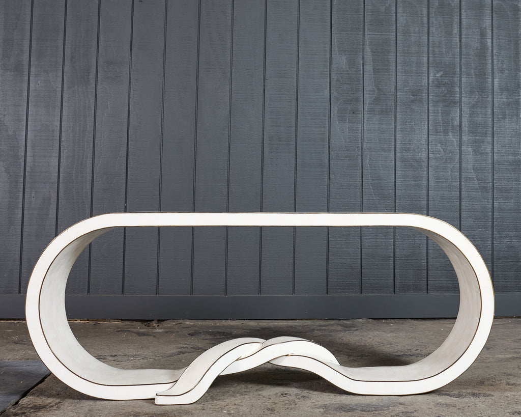 Maitland Smith Tesselated Stone Bronze Ribbon Console Table