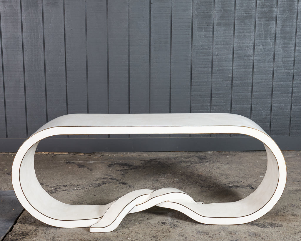 Maitland Smith Tesselated Stone Bronze Ribbon Console Table