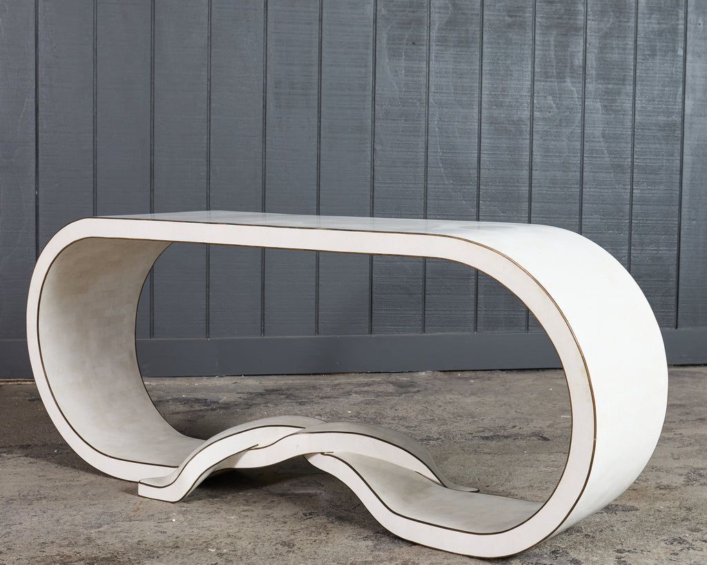 Maitland Smith Tesselated Stone Bronze Ribbon Console Table