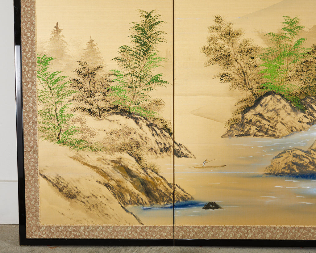 Japanese Showa Four Panel Screen Mount Fuji Landscape