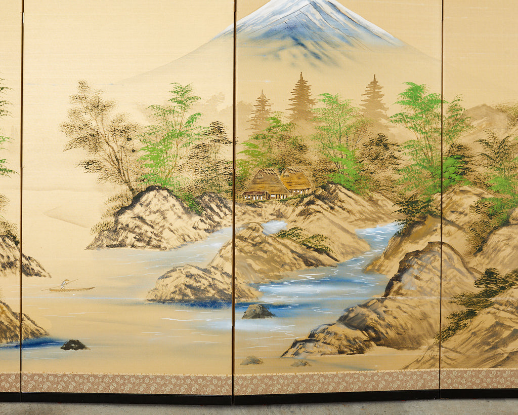 Japanese Showa Four Panel Screen Mount Fuji Landscape