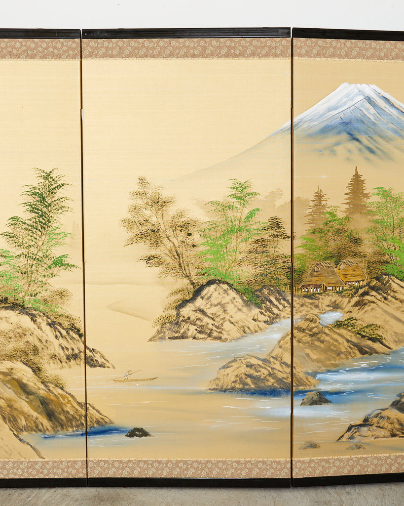 Japanese Showa Four Panel Screen Mount Fuji Landscape