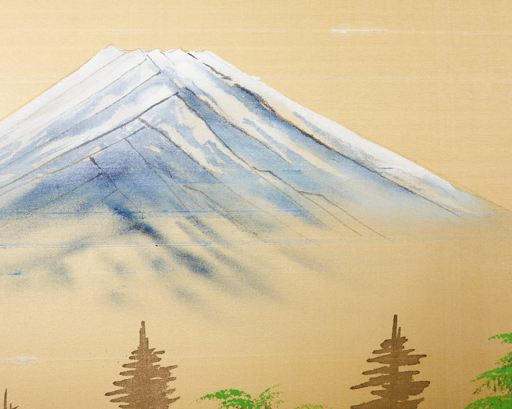 Japanese Showa Four Panel Screen Mount Fuji Landscape